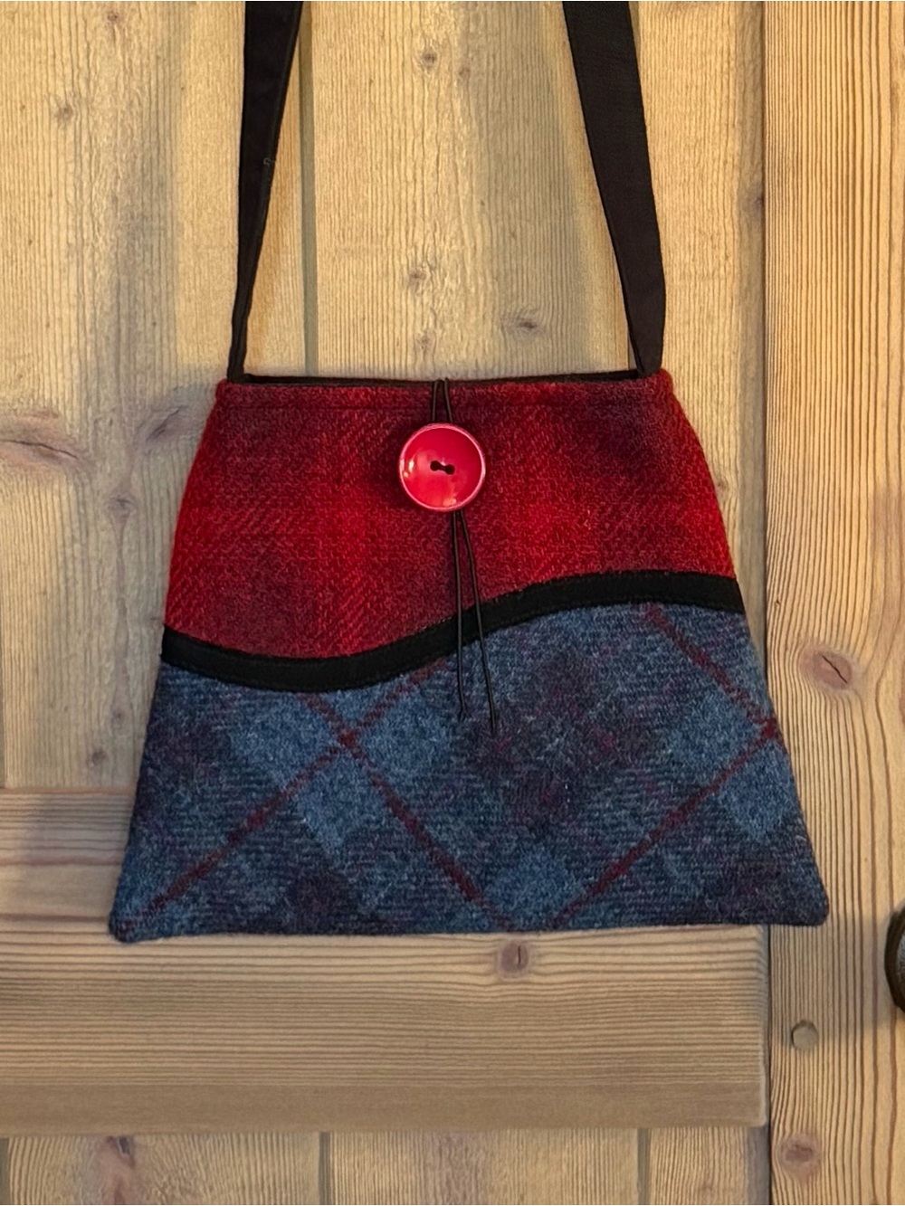 Katie Jackson Designs Harris Tweed Red Blue Plaid Shoulder Bag